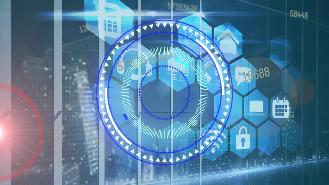 육각형 디지털 아이콘 위의 스 ⁇  스캐닝의 애니메이션