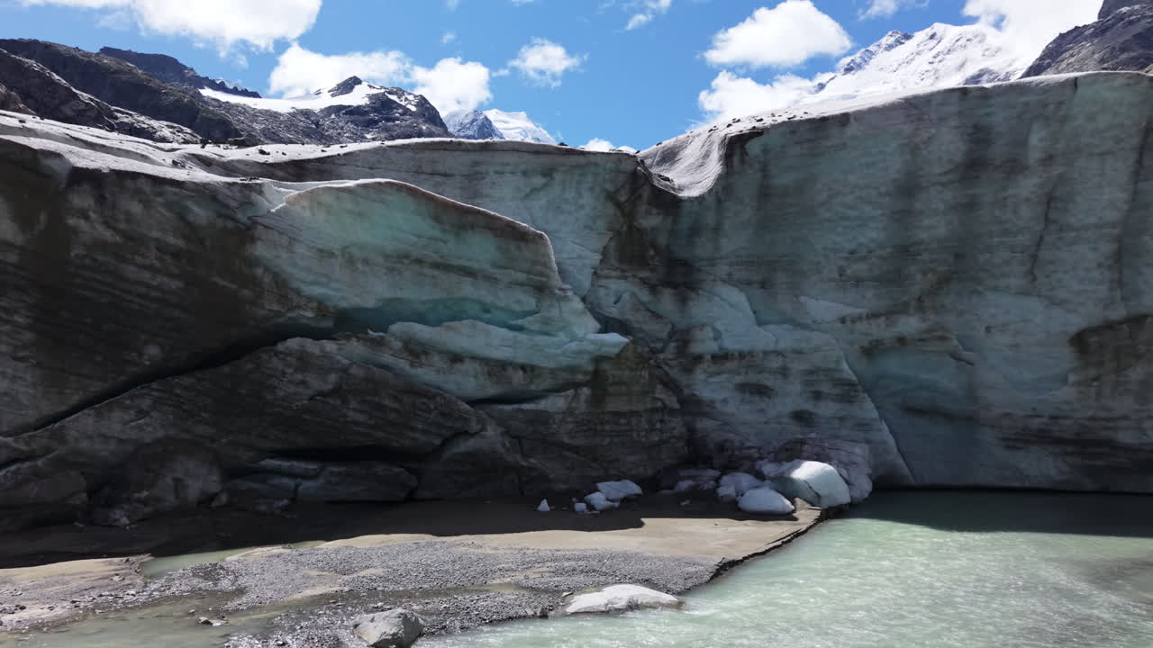 Majestic glaciers in Morteratsch, Switzerland under bright blue sky