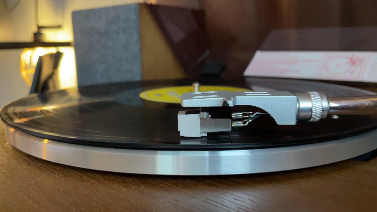 Close-up of a record player playing vinyl