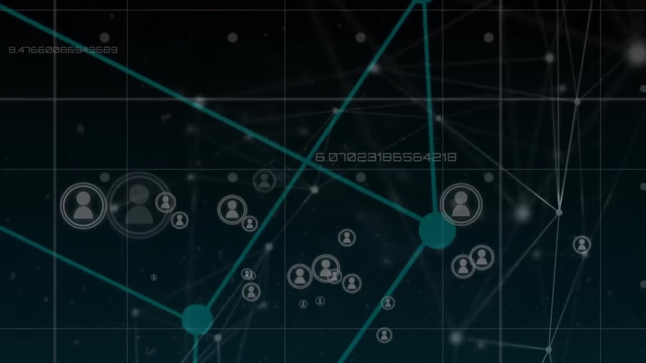Animation of network of connections with icons on blue background