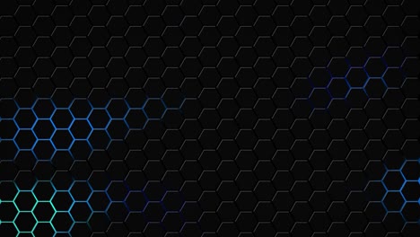 dark hexagon geometry glowing tiles 3d animation neon led luminance light shapes cyber digital pattern technology background color dark blue