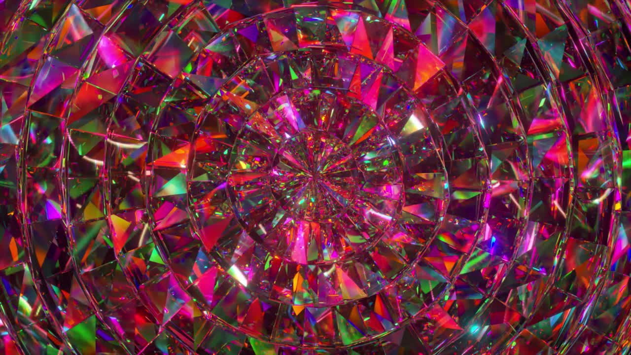 추상적인 다이아몬드 원형 모자이크는 파동 운동으로 움직입니다. 분홍색 녹색 네온 색상.