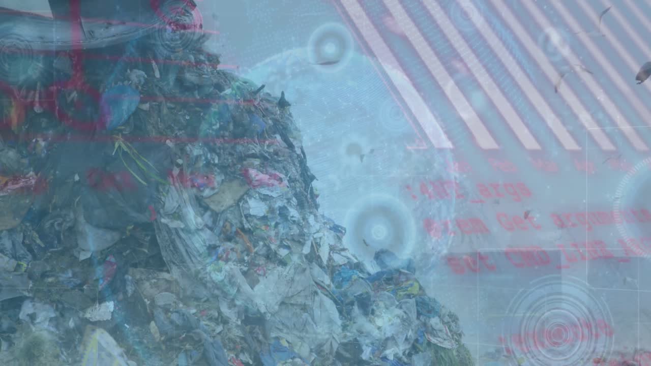 쓰레기 매립장 위의 데이터 처리 애니메이션