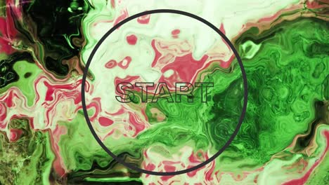 animation of the word start in black letters over swirling green and pink background