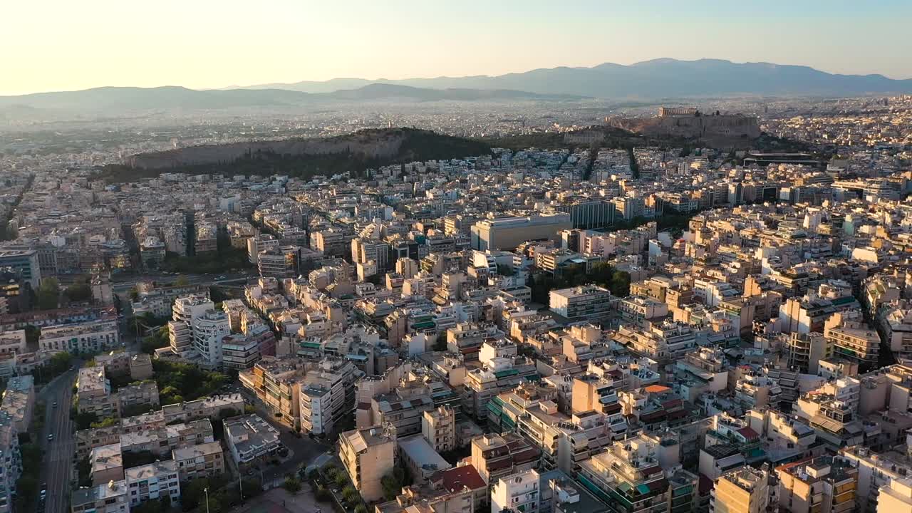 Acropoli, città di Atene, Partenone, simbolo dell'antica Grecia, Monte Licabetto, Palazzo del Parlamento, edifici residenziali.