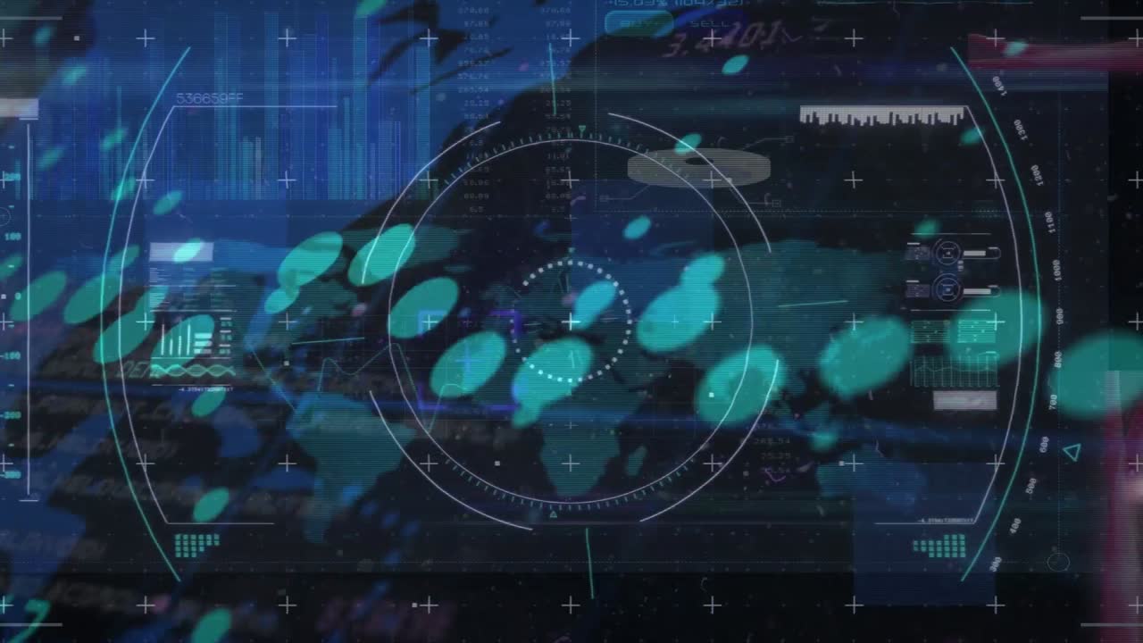 Animation of scope scanning over data processing and world map