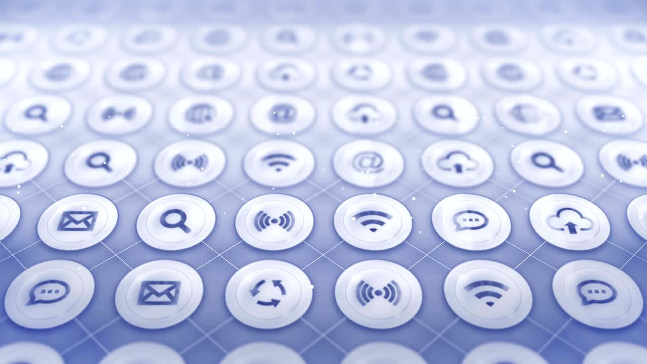conjunto de ícones da web, fundo de comunicação na internet, animação de loop cg,