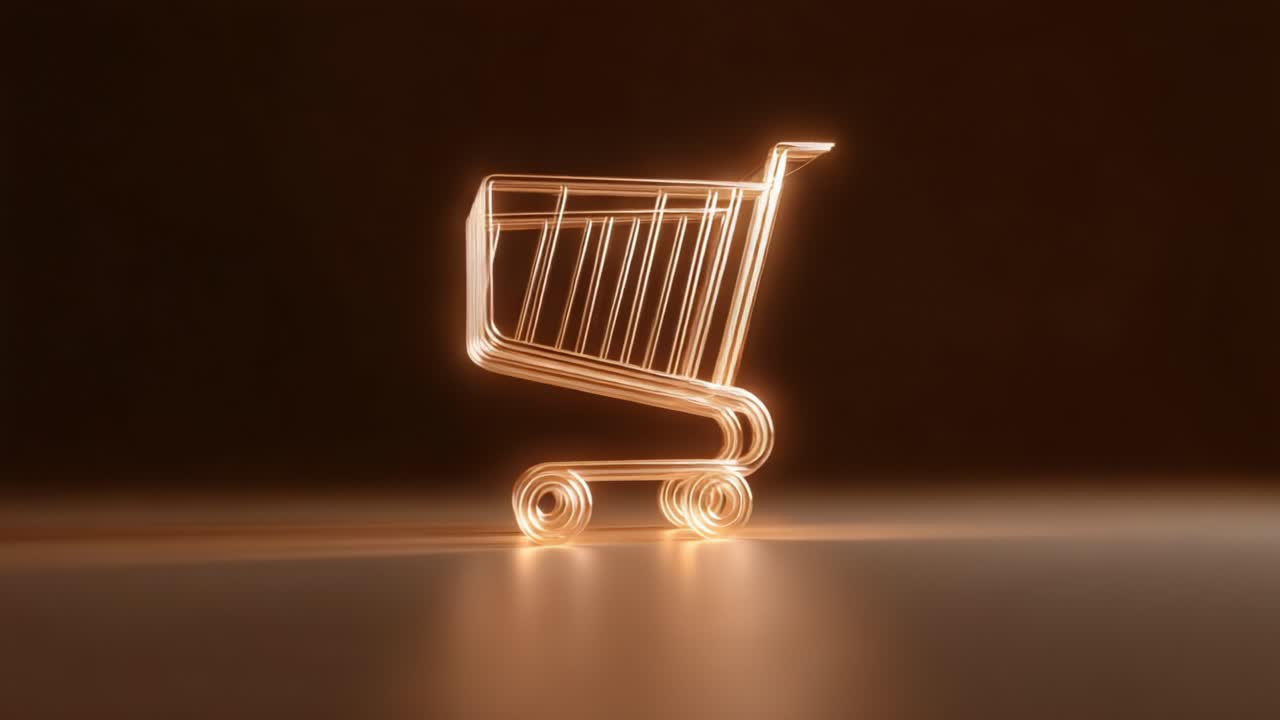 A Captivating Glowing Shopping Cart Design Illuminated Against a Dark Background, Highlighting Modern Experience and Artistic Innovation in Retail and E-Commerce Concepts