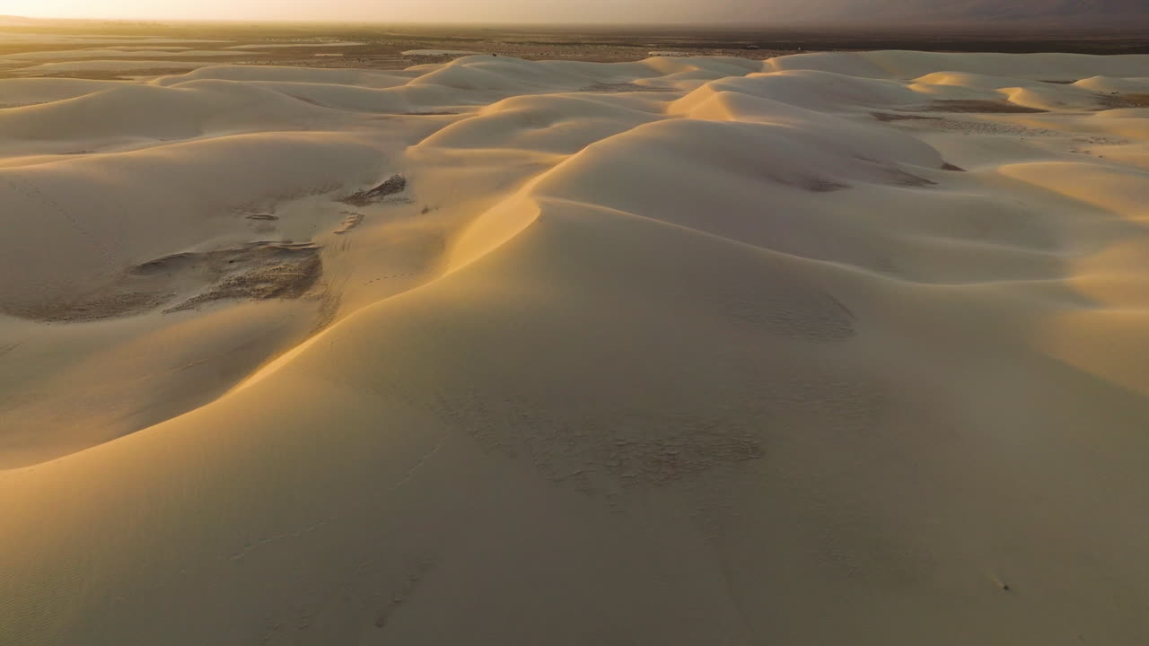 Soft White Zahek Dunes During Sunset On Socotra Island's Southern Coast In Yemen. Aerial Close-up Shot
