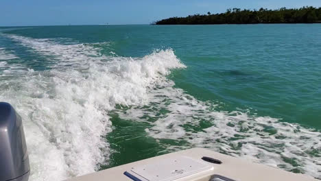 Dolphins-Jumping-Close-Behind-Motor-Boat-as-they-Swim-and-Follow-the-Waves-from-the-Engine-in-the-Ocean