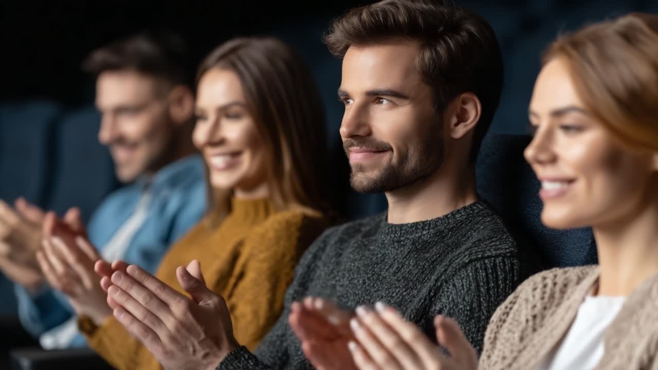 Audience Applauding in a Theater During a Performance, Capturing Their Joy and Enthusiasm in an Engaging Cinematic Experience