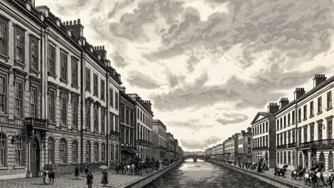 19th century historical cityscapes: urban life, grand architecture, and canals
