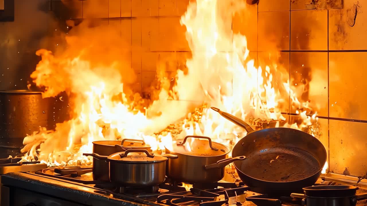 그 위 에 비 와 팬 이 있는 스토브 를 가진 부