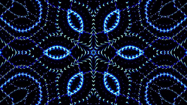 shining bright lines set blue wave motion, colorful, on black background