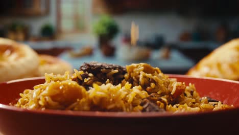 delicious plov/pilaf dish with beef and spices