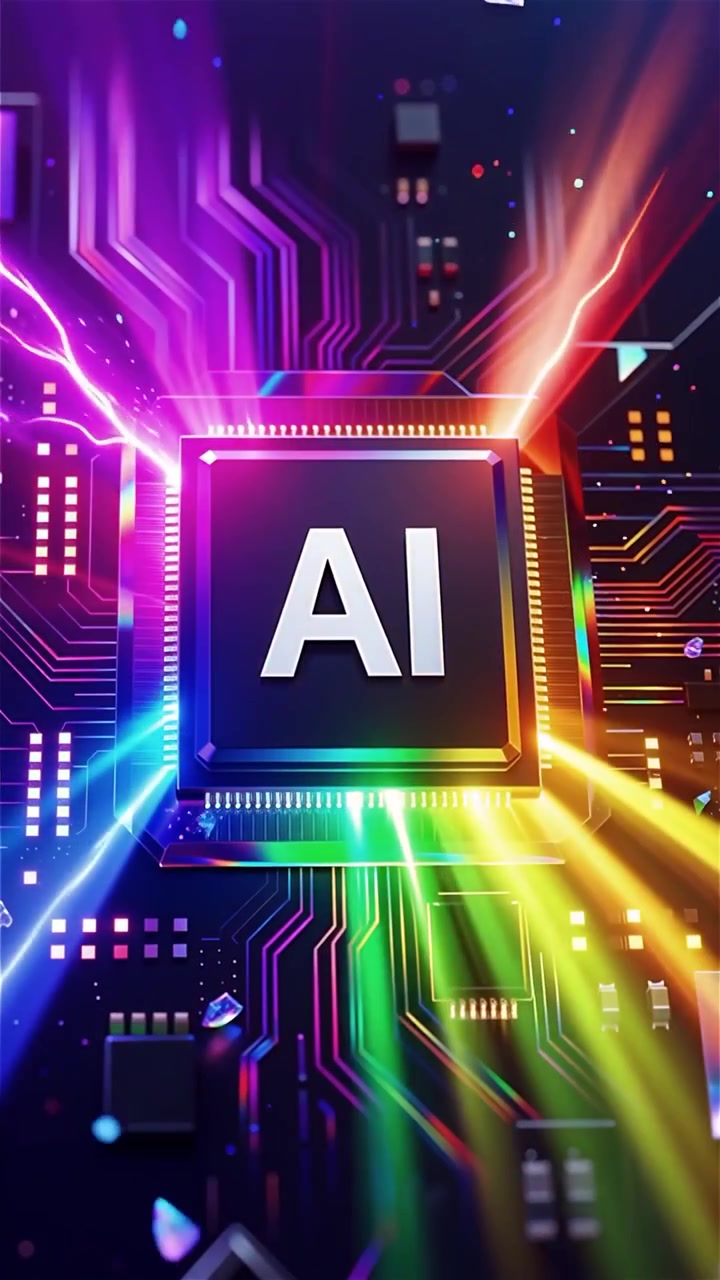 Sfondo tecnologico futuristico con chip AI e scheda madre