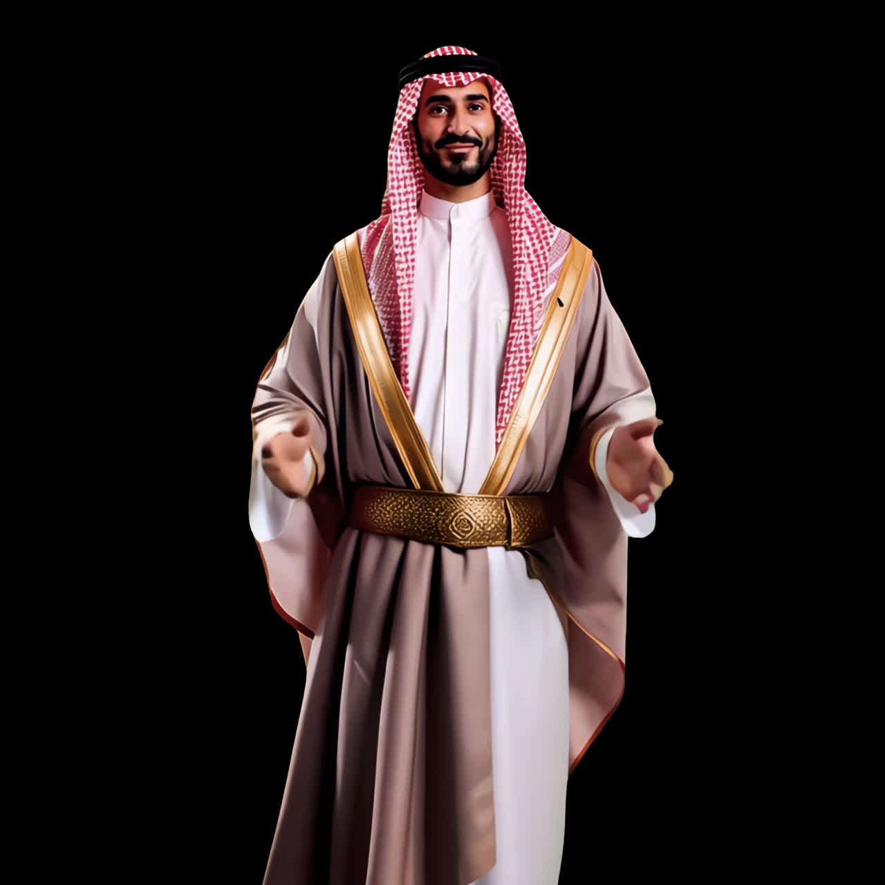Traditional Middle Eastern attire animation isolated asset, transparent 4K video, alpha channel