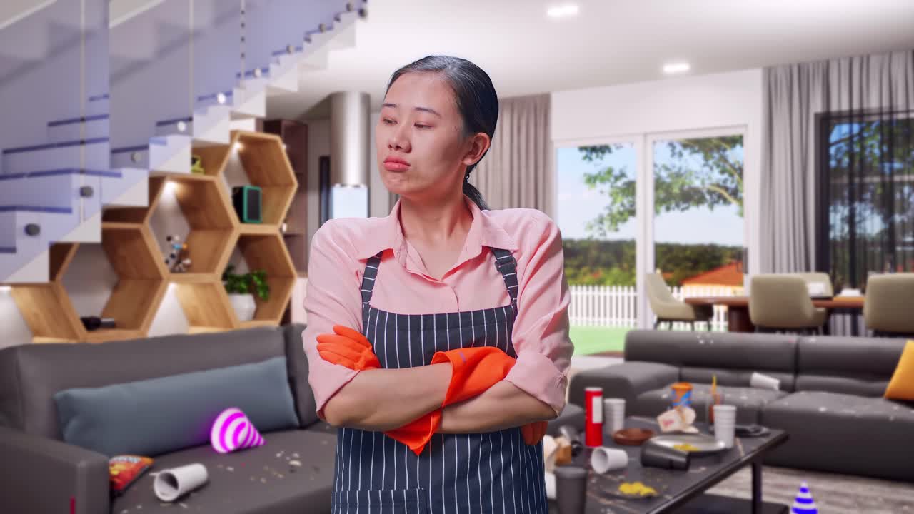 แม่บ้านเหนื่อยในบ้านที่รก