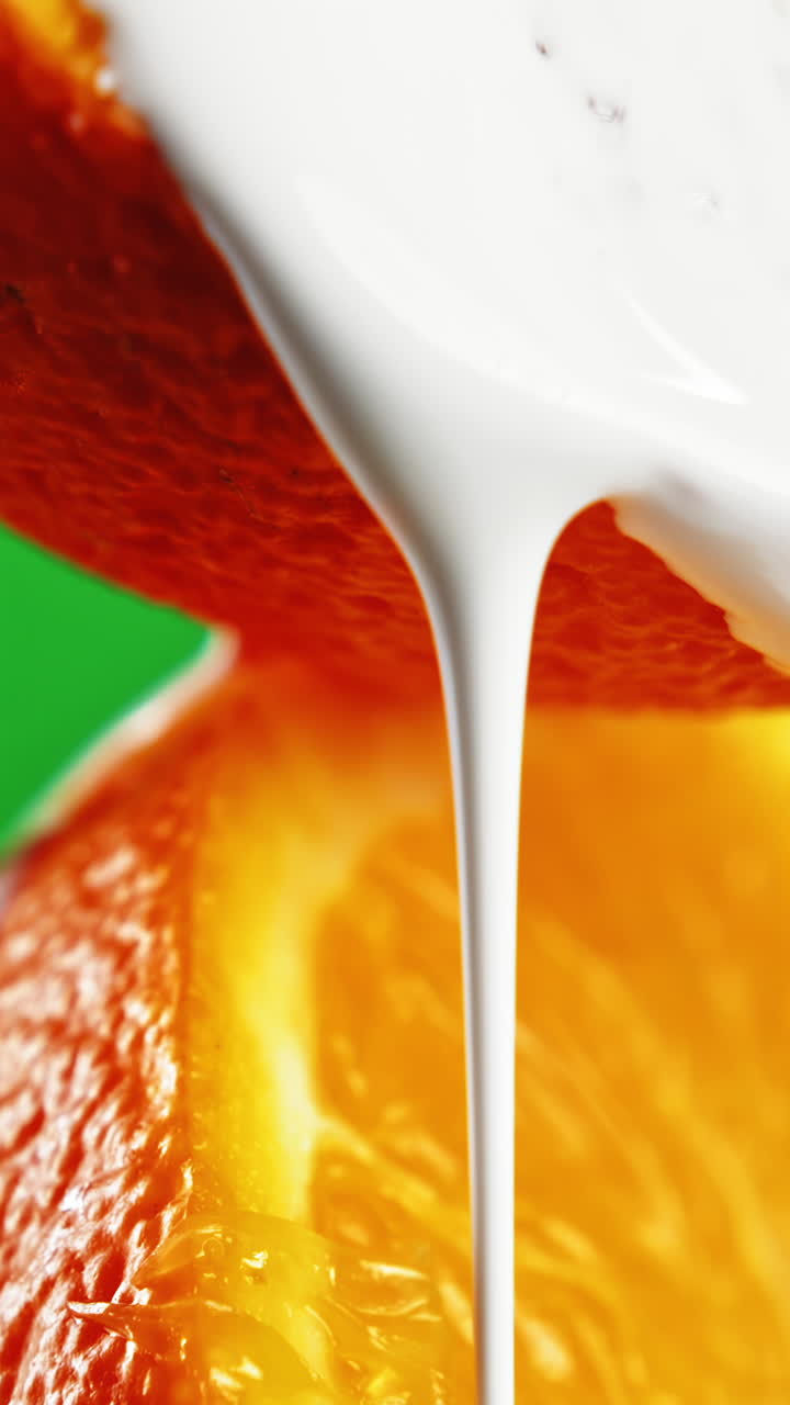 crema goteando sobre las rebanadas de naranja