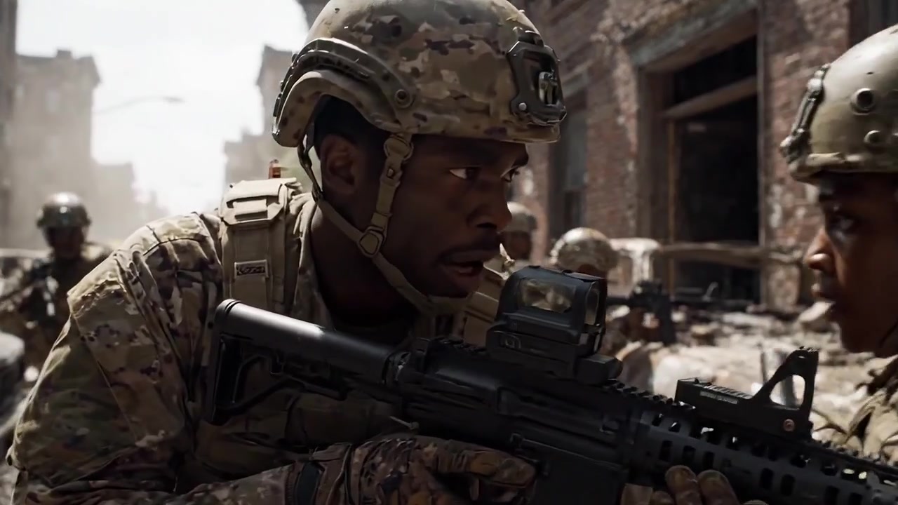 Soldiers Navigate Through a Post-Apocalyptic Urban Environment, Overcoming Debris and Challenges in Their Mission to Restore Order and Safety Amidst Chaos