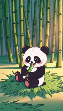 cute panda eating bamboo in a bamboo forest
