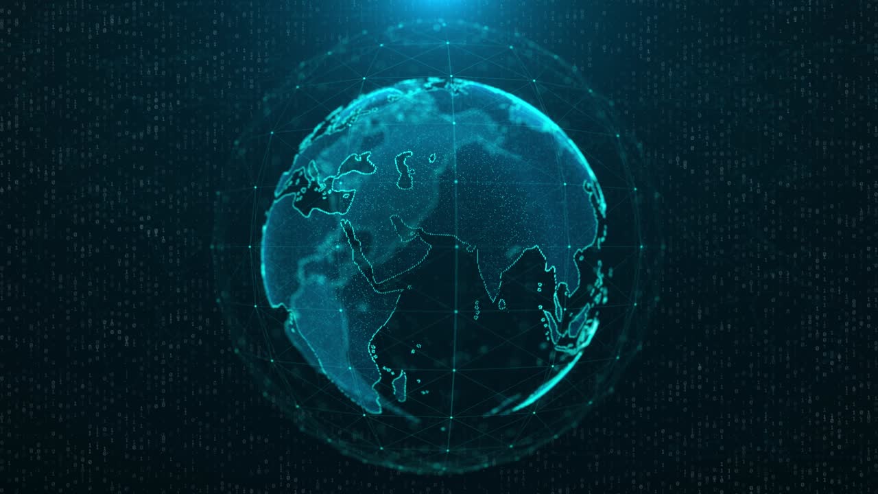 Communication technology global world network. Global network connection and data connections concept. Earth globe rotating with futuristic motion background.