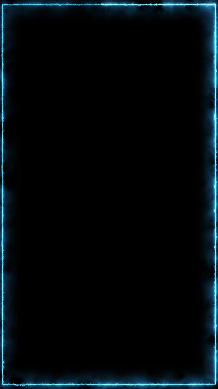 Fondo de marco con borde azul eléctrico, bordes de energía resplandecientes, centro oscuro ahumado y amplio espacio vacío
