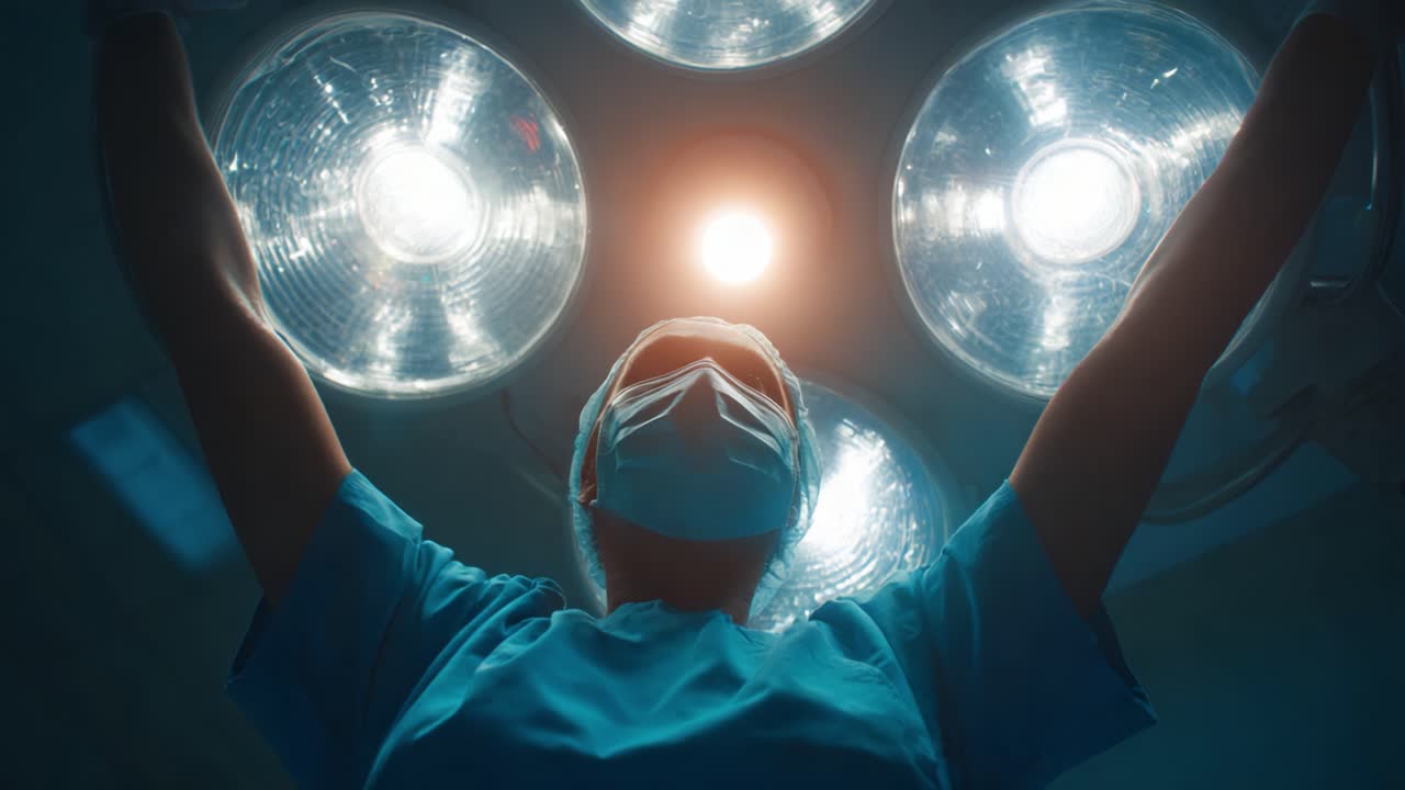 A Medical Professional Ready for Surgery Under Bright Operating Room Lights, Preparing to Perform a Critical Procedure with Precision and Care