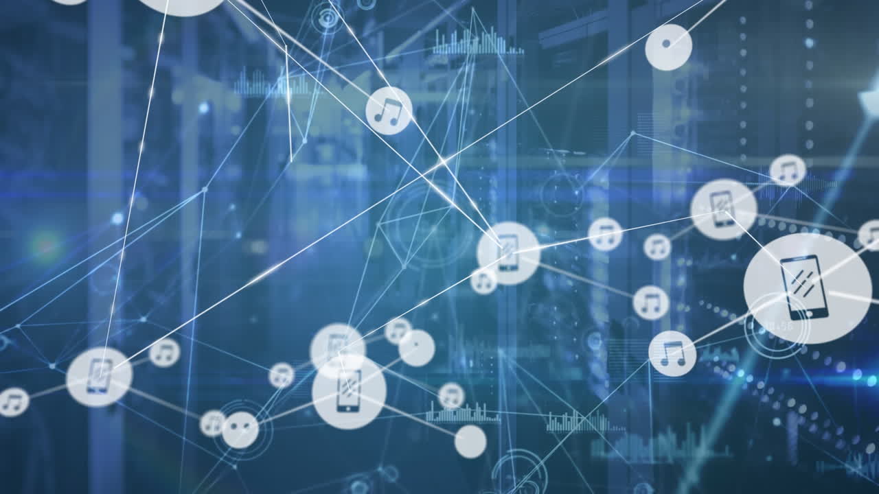 서버를 통해 아이콘으로 연결 네트워크의 애니메이션