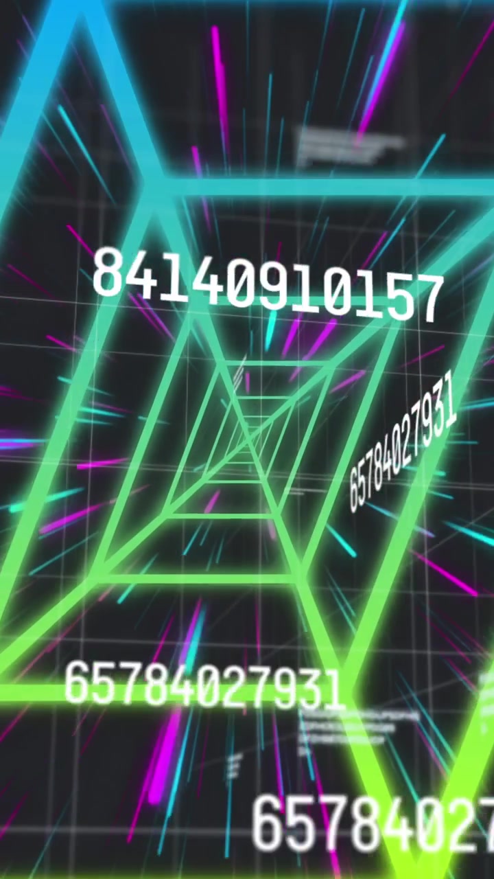 Animation of data processing over shapes on black background