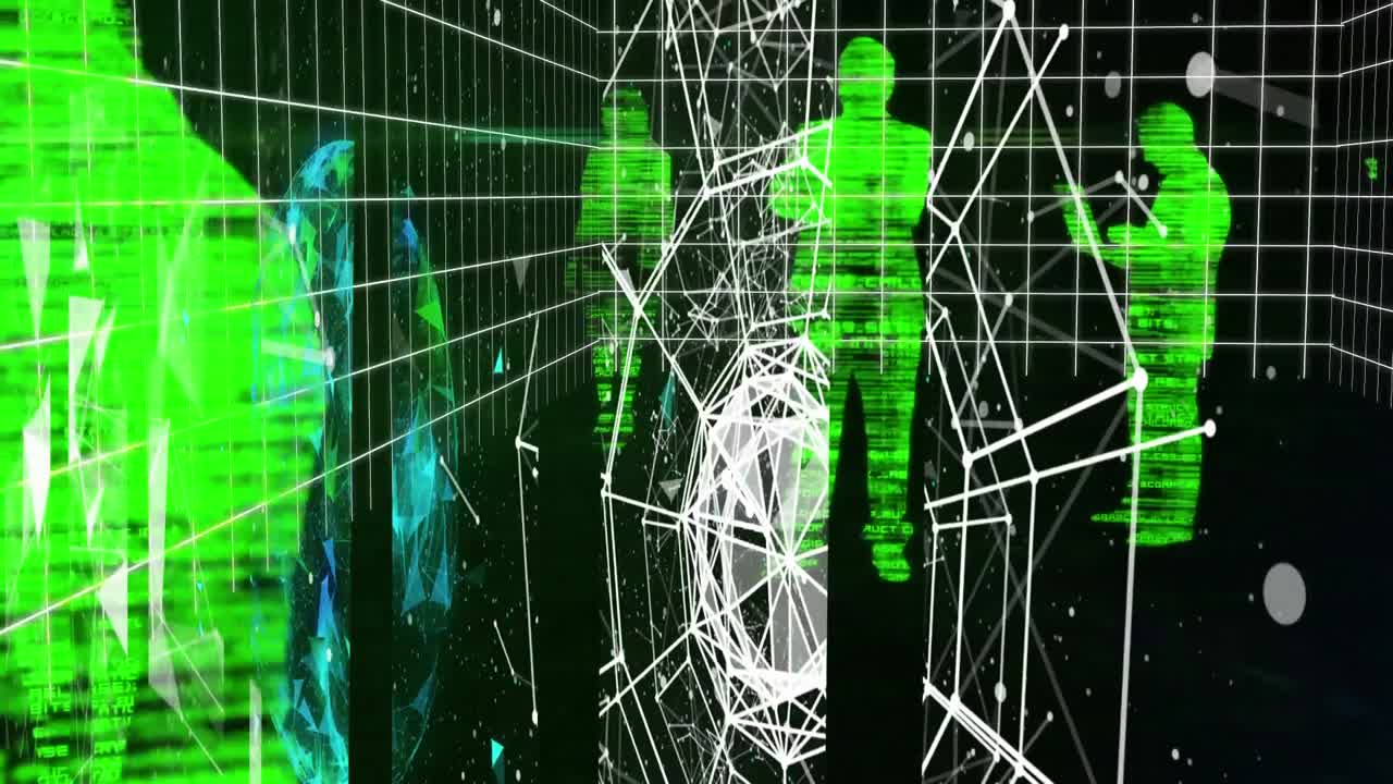 Virtual people shapes against data processing and networks of connections