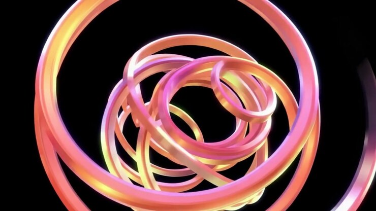 Animação 3D Abstrata de Anéis Metálicos Giratórios