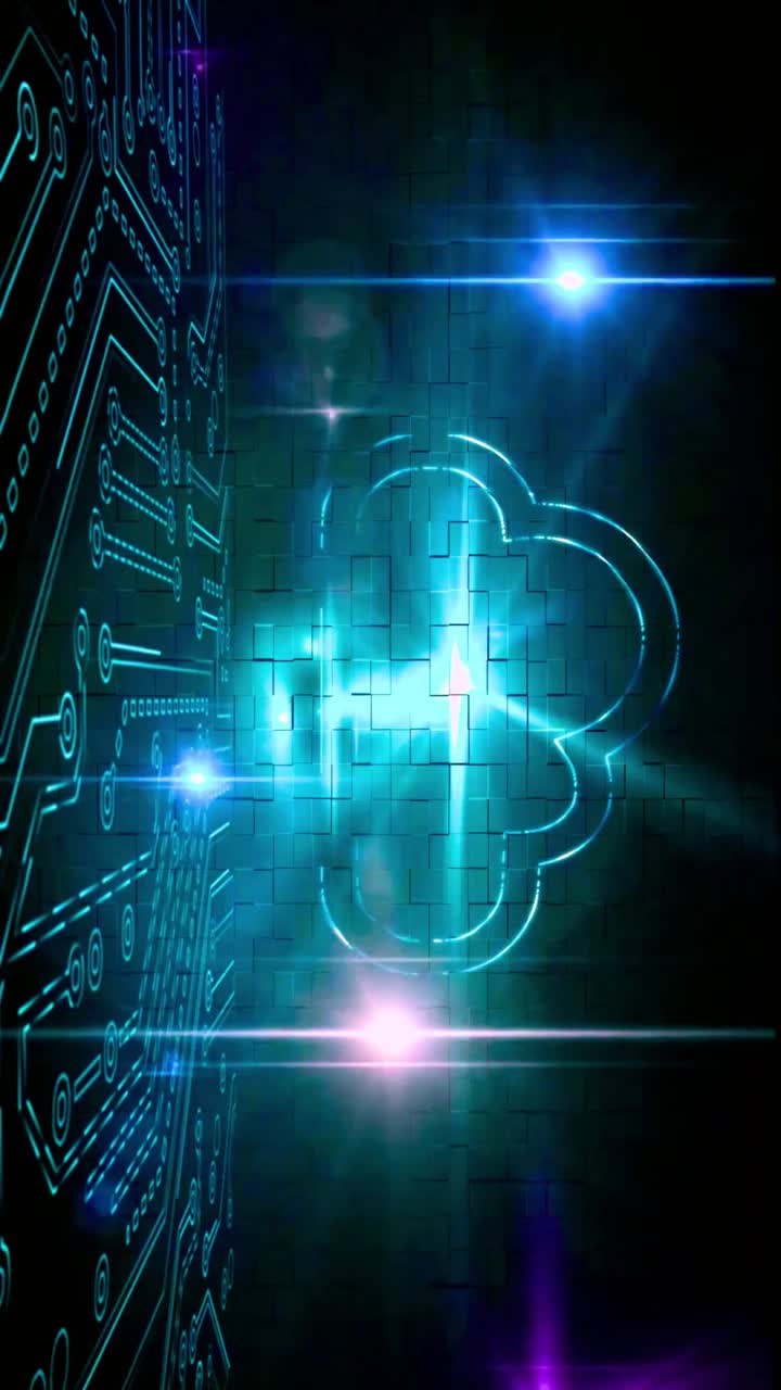 Abstract Digital Cloud Computing Icon with Circuit Board and Light Flares
