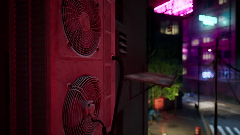grungy air conditioner in a cyberpunk night city