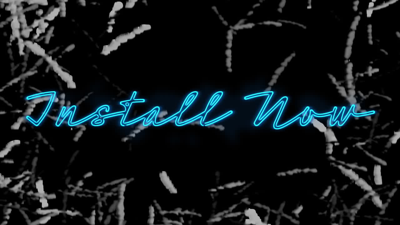 Animation of install now neon text over black background