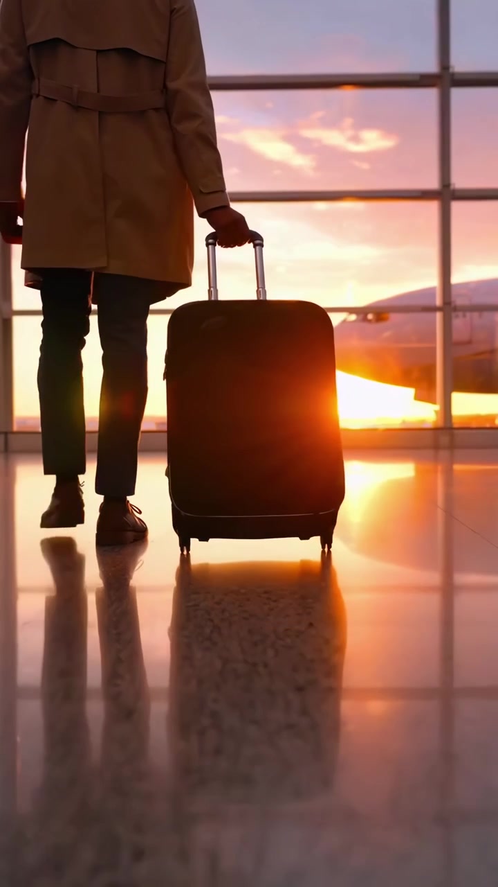 Viajantes Caminhando pelo Terminal do Aeroporto ao Pôr do Sol