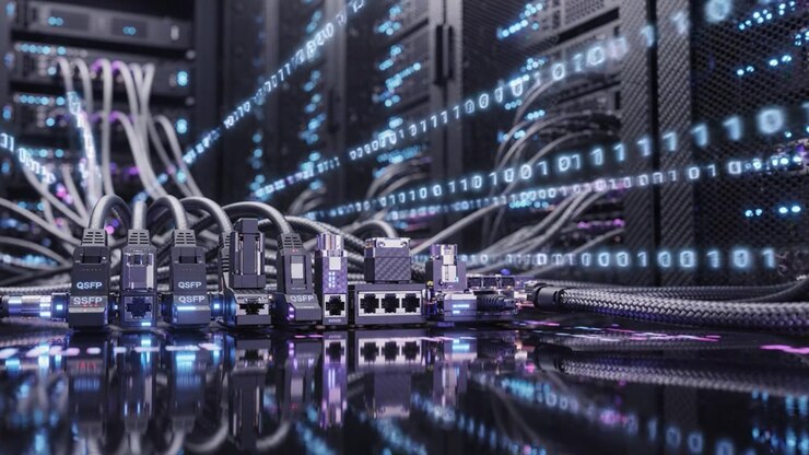 Advanced Data Center Infrastructure with Network Cables and High-Performance Switches for Efficient Data Transmission and Connectivity in a Modern Computing Environment