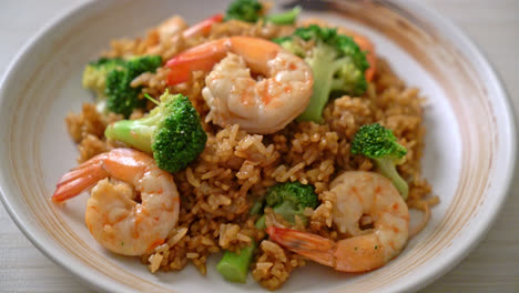 fried rice with broccoli and shrimps - homemade food style