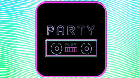 animation of party on black square and blue and green background