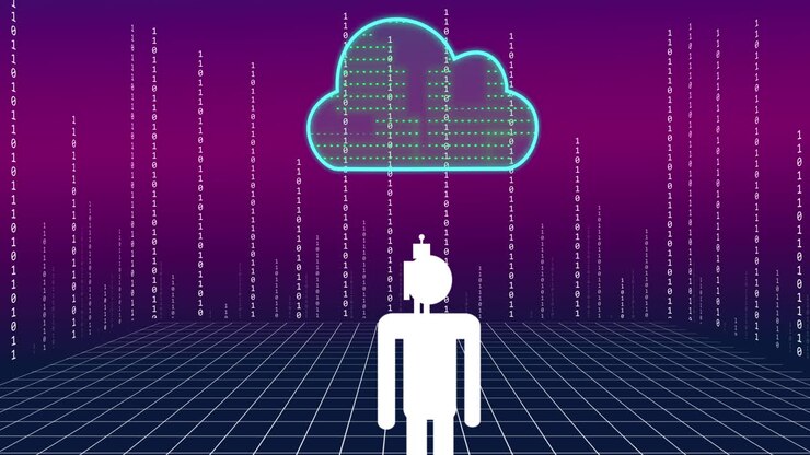 Animation of ai chat and data processing over cloud and people icon
