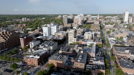 downtown ann arbor, michigan with drone video wide shot circling