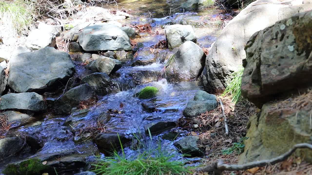 Static Shot Of A Small Stream Of Fresh Water Running Down The Troodos Mountains, Cyprus