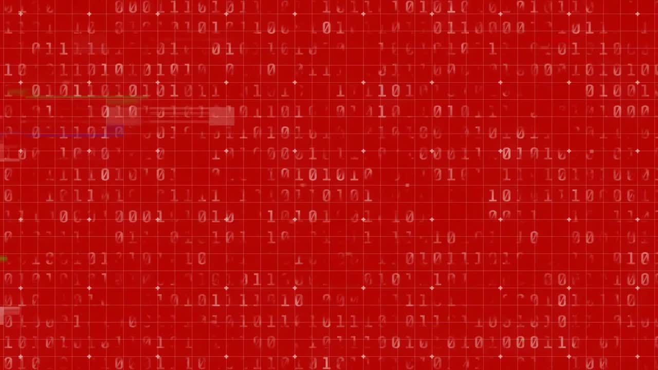 animación de interferencia y codificación binaria en fondo rojo