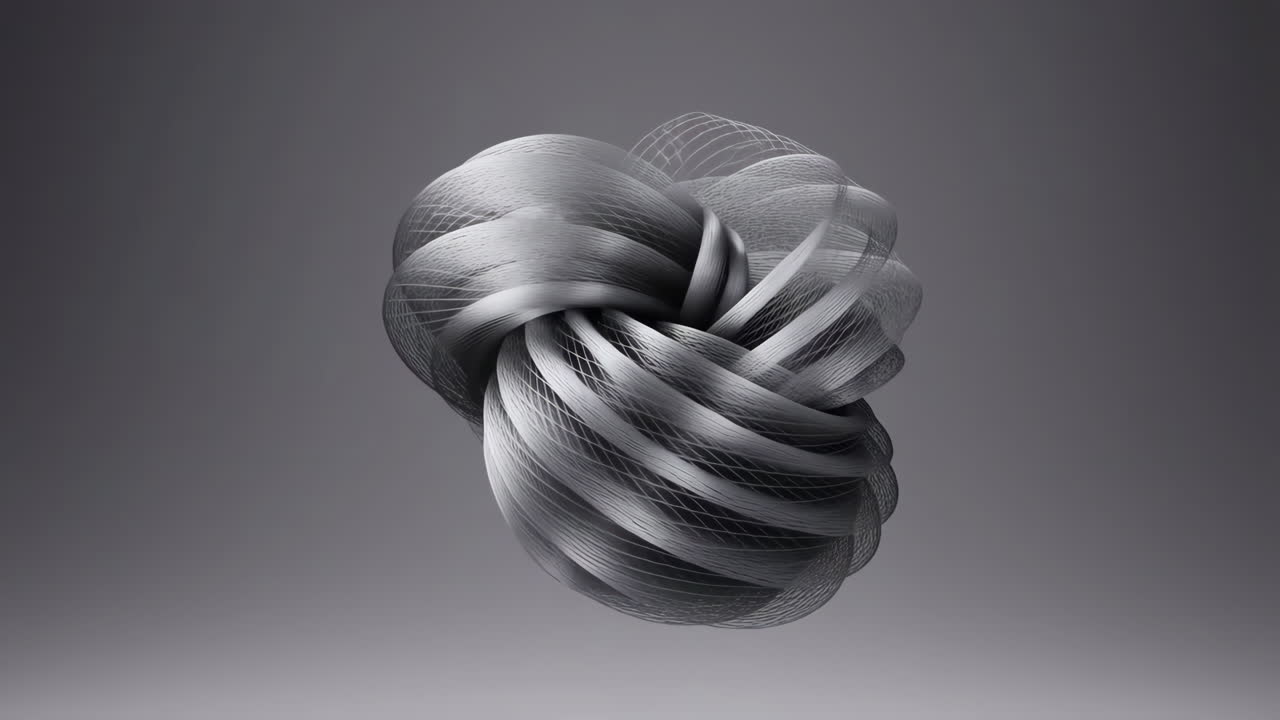 Abstract Metallic Woven Sphere 3D Render on Grey Background