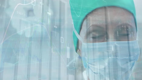 animación del procesamiento de datos financieros sobre una doctora caucásica