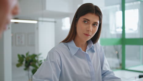 business partner sign contract deal closeup. young girl client checking document