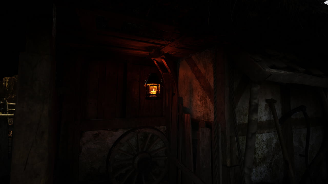 Cozy cottage with glowing lantern in a rustic setting at twilight