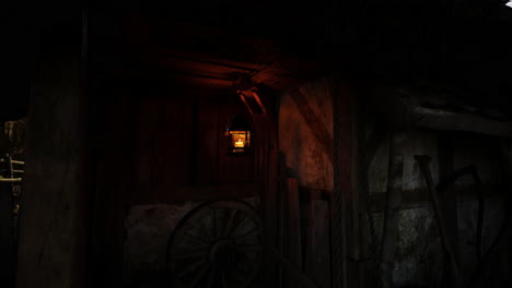 cozy cottage with glowing lantern in a rustic setting at twilight