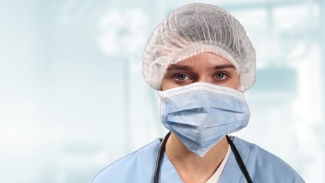 animación de una doctora que lleva una máscara de coronavirus covid-19 mirando a la cámara