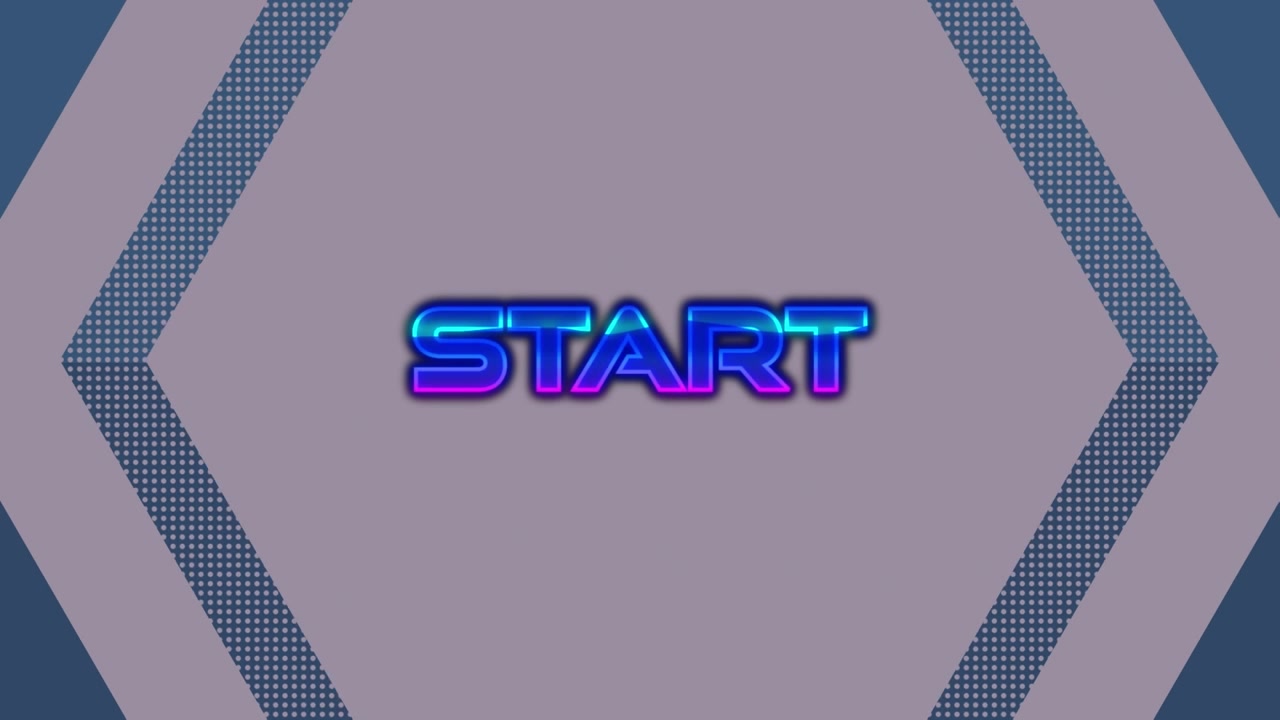 Animation of start text over moving geometrical shapes on dark background